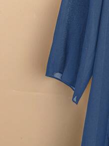 EMERY ROSE Blusa de malla bordada de unicolor casual de vacaciones para mujer talla grande - Neblina azul - Ver 3