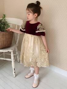 DAZY Vestido de niña de estilo vintage burdeos, ropa de otoño para niña joven - Burdeos - Ver 2