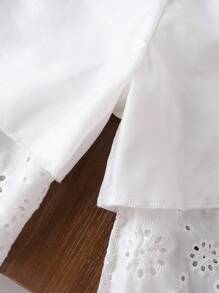 Tweens Mädchen weiße stickerei Hohlblume Wellen-Saum lässige Hose