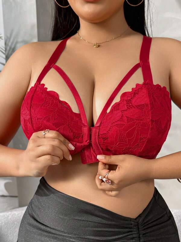 SHEIN Lencería de talla grande en unicolor con parches de encaje sexy