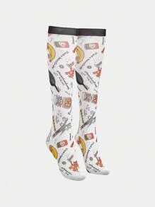 TOM & JERRY X SHEIN 可爱字母和卡通印花连裤袜 - 白色 - 查看 1