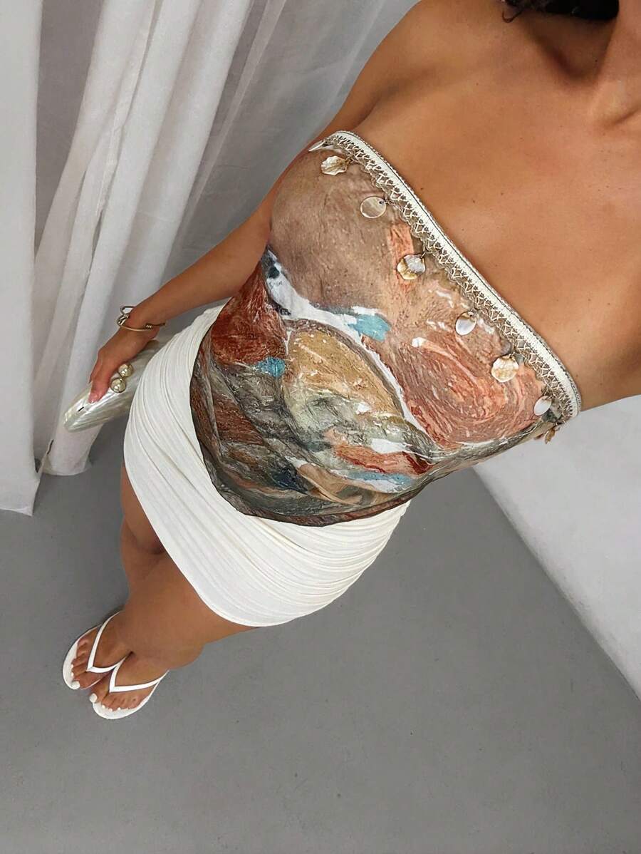 Glamine 女士性感露背抽象印花系带节日短款上衣秋季女装返校季 - 彩色 - 查看 1