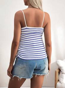 SHEIN Maternity Striped Fitted Camisole For Vacation - Blue and White - View 2