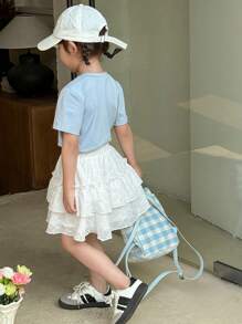 SHEIN Little Byeori Mädchen Lässig Set aus Kurzarm T-Shirt und Mini-Rock - Verschiedenfarbig - Übersicht 2