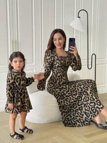 Mommy And Me Matching Outfits(2 Pieces Are Sold Separately)Babygirl Cute Vacation Street Style Leopard Print Long Sleeve Lapel Dress,Skin-Friendly And Soft Fabric To Protect Baby's Skin, Can Be Worn Indoors Or Outdoors, First Choice For Mothers - Multicolor - View 6