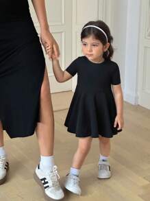 SHEIN Babygirl Cute & Elegant Black Short Sleeve Knit Dress, Summer - Black - View 7