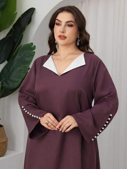 Al Najma 大码女式夏季翻领优雅朴素土耳其和阿拉伯风格长裙