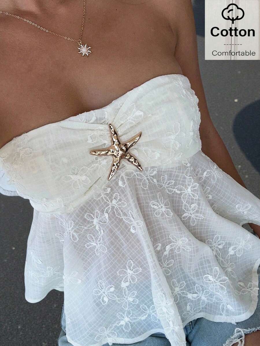 MainGRL 女士纯色刺绣金属装饰夏季网眼吊带背心 - 杏色 - 查看 1
