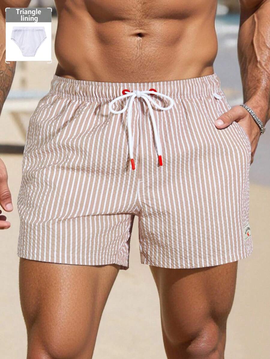 ZELFYO 男士休闲条纹印花抽绳沙滩短裤 - 彩色 - 查看 1