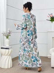 SHEIN Najma Elegantes locker sitzendes Kleid für Frauen mit floralen und Streublumen-Patchwork Applikationen an den Ärmeln