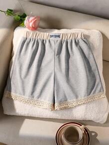 Tween Girls' Lace-Trim High Waisted Shorts - Grey - View 1