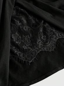 ROMWE Áo yếm hở lưng xếp nếp ren vá Y2K gợi cảm - màu đen - Xem 4