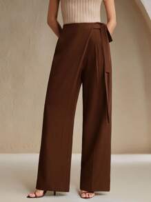 Anewsta 女士优雅休闲通勤纯色阔腿裤 - 摩卡棕 - 查看 1