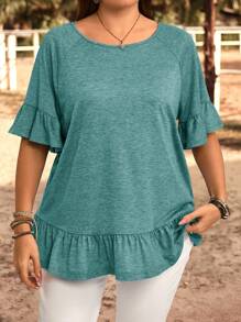 EMERY ROSE Áo thun tay ngắn màu trơn cỡ lớn, thoải mái và thời trang để mặc hàng ngày, mùa hè, kỳ nghỉ, quà tặng cho mẹ, phong cách Bohemian, nghỉ xuân, tiệc tùng, đồng quê, mùa thu, mùa thu, mùa thu - Màu xanh ngọc - Xem 4