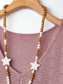 EMERY ROSE 大码女式母亲节时尚袖白色上衣母亲节 - 中紫紅色 - 查看 7