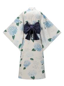 Irokai 女士日式传统花卉印花浴衣，适合夏季节日 - 淺藍色 - 查看 2