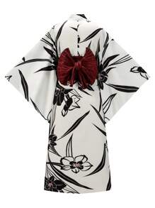 Irokai Japanese Style Printed Kimono Yukata Divided Clothing Set, Suitable For Summer Festivals Japanese Women's Traditional Floral Print Yukata Bowknot Yukata (Modified Japan Style Kimono Robe), Easy Wearing - Black and White - View 2