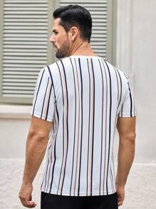 Manfinity VCAY Men Letter Graphic Striped Tee, Summer - White - View 2