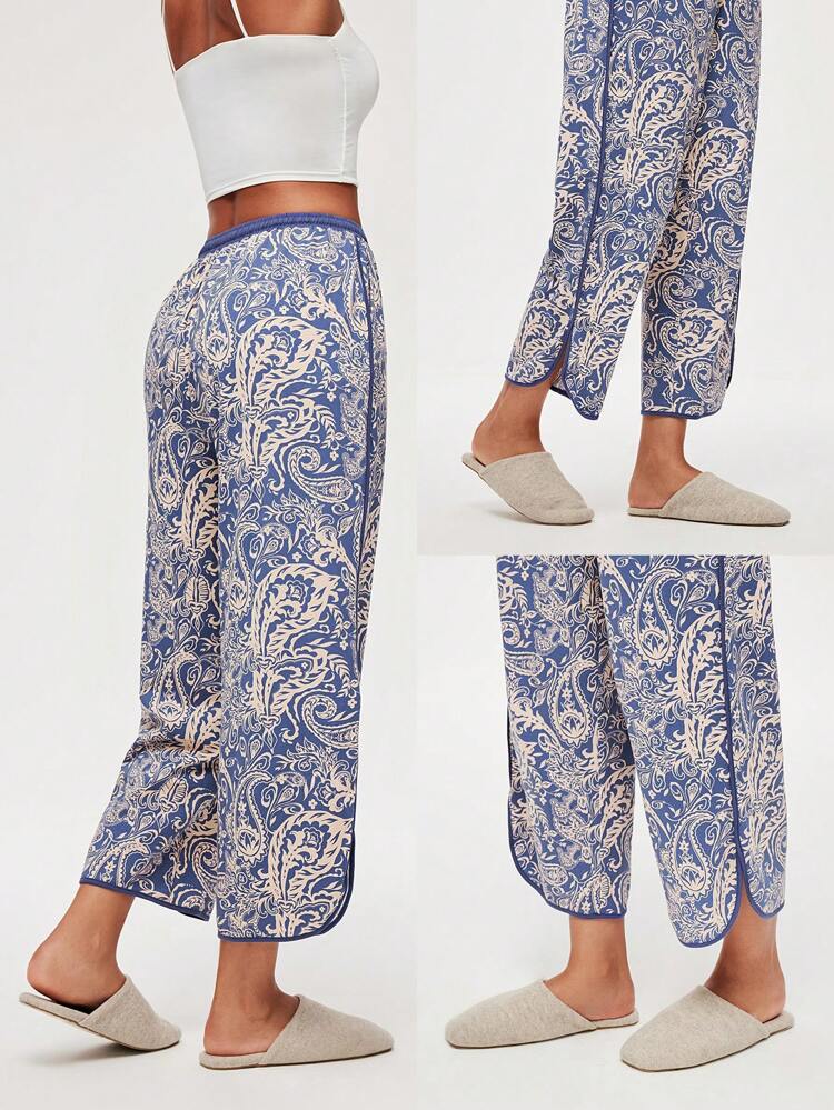 Pantalones de pijama de estilo holgado de algodón suave con estampado de verano, pantalones de pijama de corte ancho y bolsillos