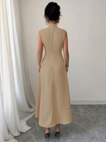 Elenzga Elegant Holiday Casual Sleeveless Dress With Decorative Button, Spring/Summer