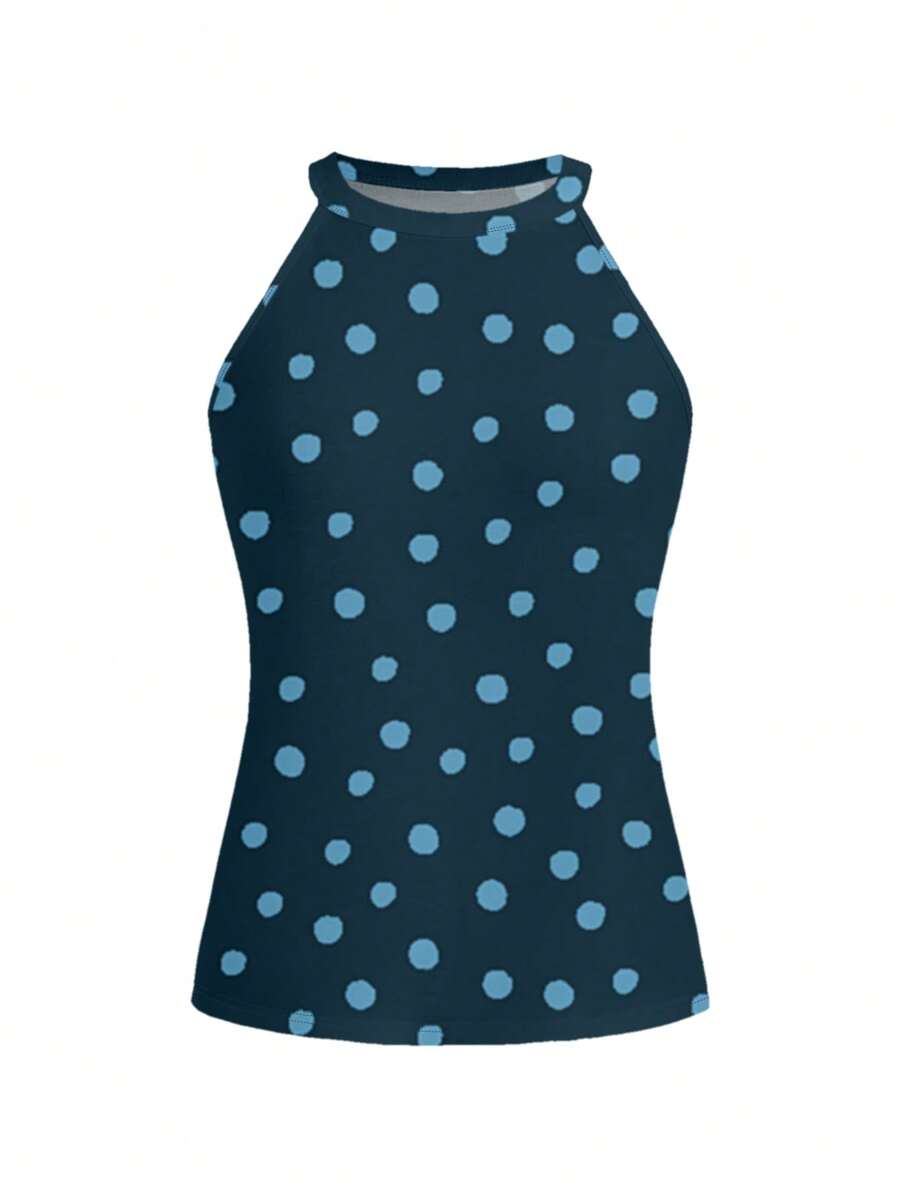 Shutterstock Women's Dot Pattern Halter Neck Tank Top, Summer