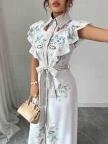 Chiquease 女式优雅复古花卉印花无袖系带长裙 - 彩色 - 查看 2