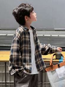 Dazy Kids 秋季大码男童宽松休闲格子衬衫