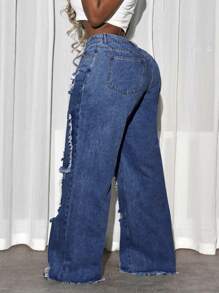 Quần jeans rách dạo phố thường ngày cỡ lớn cho nữ - Rửa trung bình - Xem 2