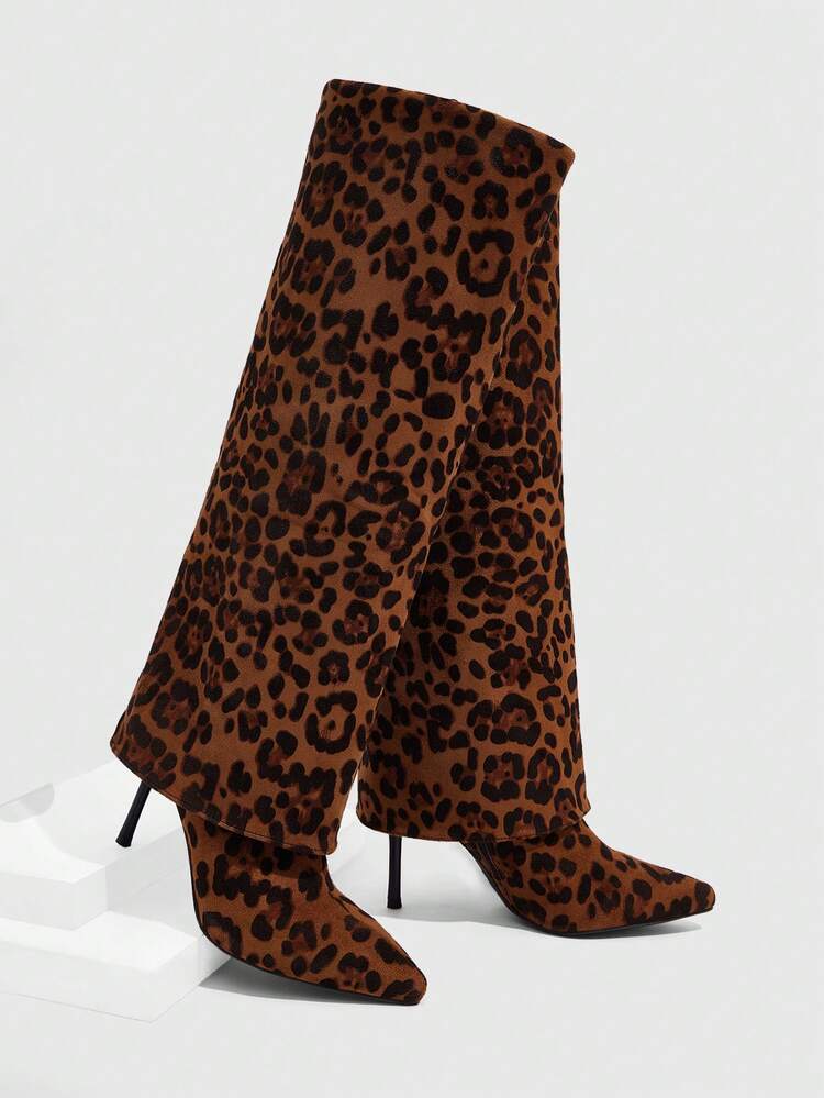 CUCCOO SZL Women's Pointed Toe High Heel Boots, White PU Multi-Layer Material Design, Fashionable, Comfortable For Daily, Party And Banquet Wear, Side Zipper Knee-High Boots