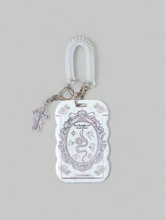 Kawaii Étui porte-cartes multifonction pour carte de bus/metro, badge d'identité, charm de sac, porte-clés. Design baroque art gothique, nœud papillon rose