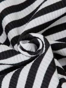 Explorewe 2件套青少年女孩简约条纹背心和休闲宽松裤套装 - 黑色 - 查看 6