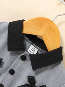 Elladie kids 女婴甜美蝴蝶结领荷叶边下摆夏装 - 灰色 - 查看 6