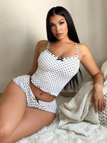 SHEIN SXY Bộ đồ ngủ chấm bi thường ngày cho nữ - Áo hai dây + Quần short, Bộ đồ ngủ chấm bi 2 món Bộ đồ ngủ chấm bi cho nữ - Nhiều màu - Xem 2