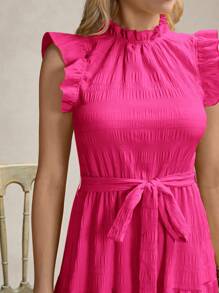 SHEIN LUNE Women's Short Sleeve Tie Waist Dress