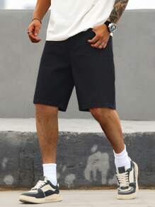Manfinity LEGND Pantalones cortos de mezclilla anchos y sueltos informales para hombre