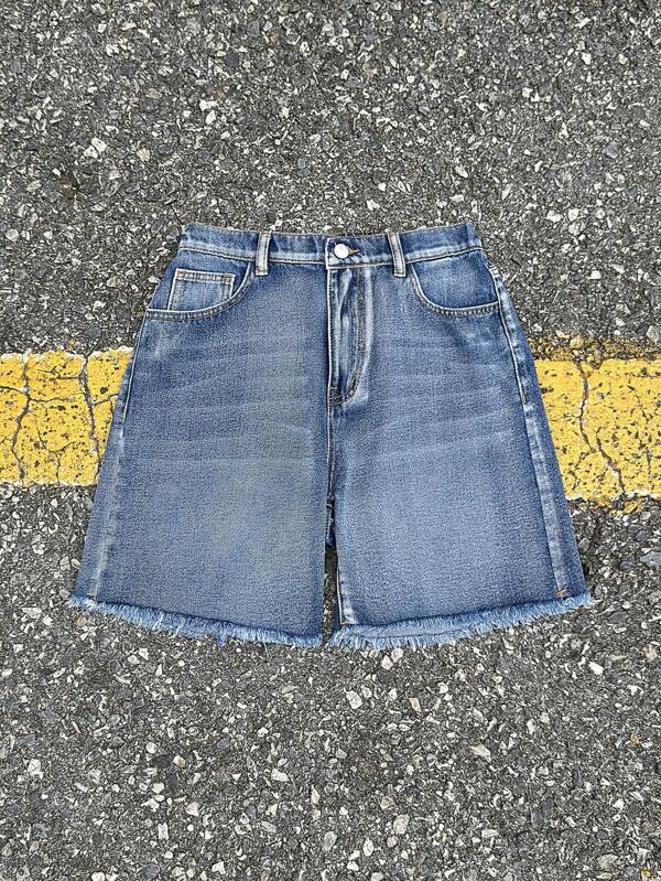 SHEIN Teen Boy Fashion Casual Vintage Y2k Blue Simple And Comfortable Blue Refreshing Wash Design Loose Straight Denim Shorts For Kids Clothes Boys Costume Dailywear And Kids Summer And Spring Rave Outfits Festival And Beach Outfits Clothes