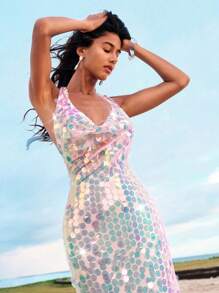 Opulessa 女式亮片露背露背长裙，适合度假，适合音乐节、派对、约会