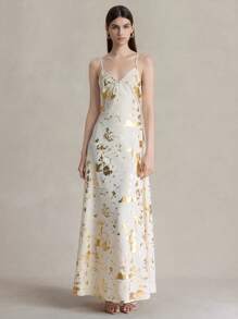 Briarwyn 女式闪光印花性感露背细肩带迷你连衣裙 女式约会夜场装 女式复古风度假装 女式俱乐部装 女式性感 - 金色 - 查看 4