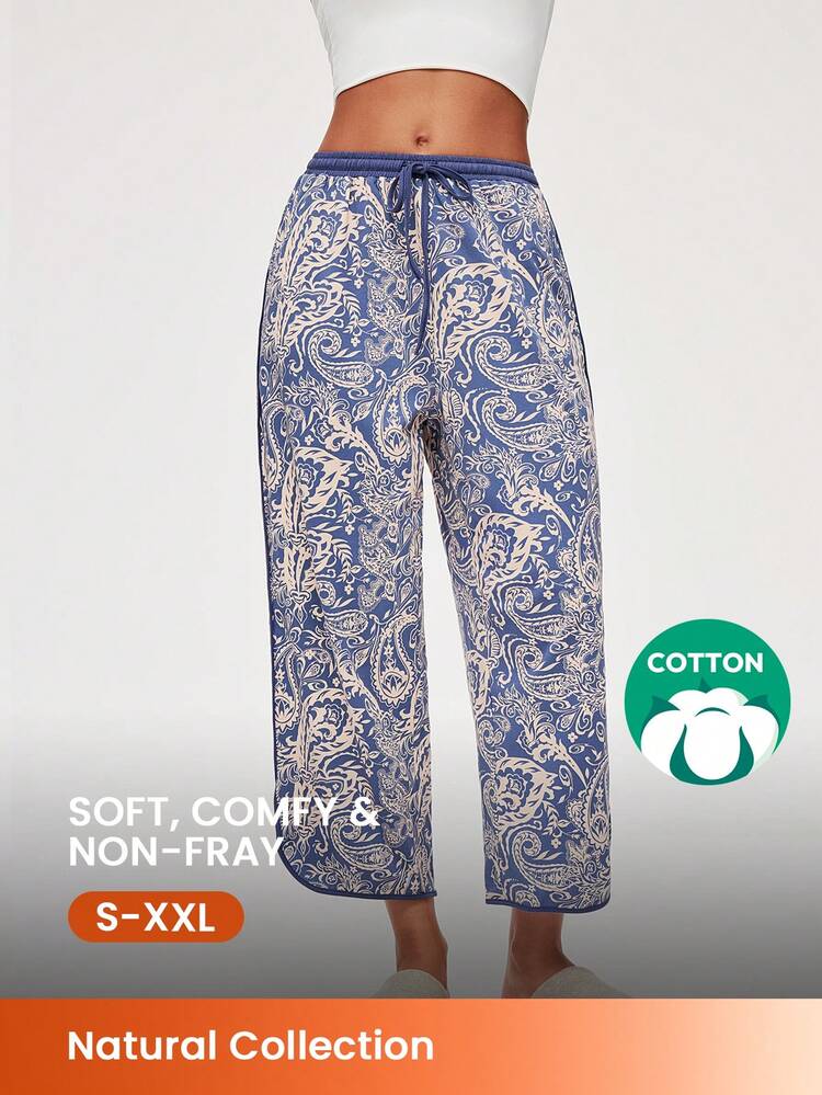 Pantalones de pijama de estilo holgado de algodón suave con estampado de verano, pantalones de pijama de corte ancho y bolsillos