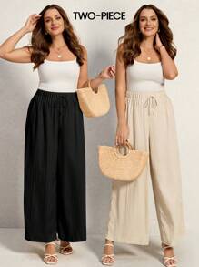 SHEIN LUNE 2 piezas Pantalones casuales de talla grande de unicolor