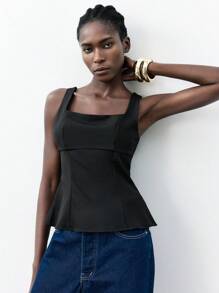 Maija Black Backless Bow Design Hollow Out Minimalist Tank Top For Women, Simple & Elegant, Comfortable & Versatile, Suitable For Summer Daily Wear, Slimming - Black - View 4