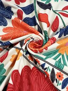 INAWLY 女式度假休闲花卉印花蝙蝠袖连衣裙 - 彩色 - 查看 4