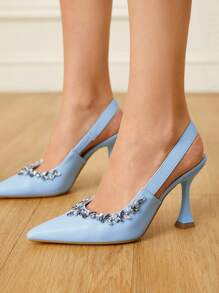 CUCCOO HITCHD 时尚优雅女士银色闪亮水钻尖头高跟鞋，适合婚礼、伴娘、派对、宴会、约会、节日、圣诞节、新年、情人节 - 淺藍色 - 查看 3