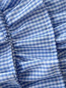 Elamini 女式格子荷叶边下摆 A 字裙 - 藍色 - 查看 6