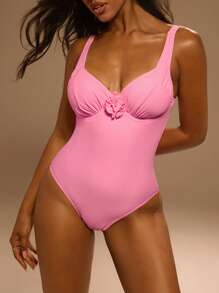 Swim Chiccia Bộ đồ bơi liền mảnh họa tiết hoa 3D thanh lịch dành cho nữ, mùa hè - Màu Hồng baby - Xem 1