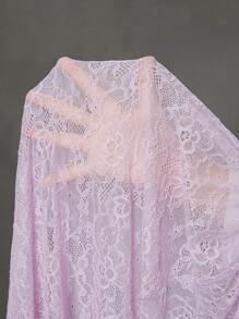SHEIN Maternity Ruffled Lace Off-Shoulder Dress For Photoshoot, Baby Christening, Party - Mauve Purple - View 6