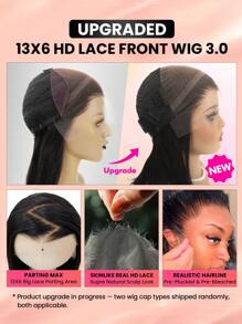 TrueHD 13x6 Skinlike HD Lace Silky Straight Lace Front Wig Human Hair 32Inch Frontal For Women Natural Black Pre-Plucked Hairline Unprocessed Human Hair Wig