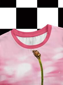 Shutterstock Pink, Fruit, Cherry, Millennium Retro, Y2K Casual Fitted Women Crew Neck Short Sleeve T-Shirt, Suitable For Summer, Vacation, Party, Music Festival Club Going-Out Back To School 2000s Style - Pink - View 4