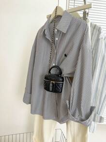 Women's Casual Striped Print Button-Up Long Sleeve Shirt Fall Cloth For Women