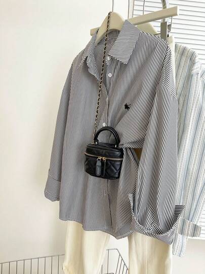 Women's Casual Striped Print Button-Up Long Sleeve Shirt Fall Cloth For Women